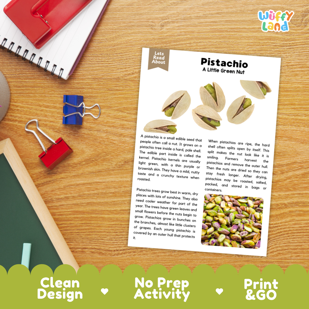 Pistachio Reading Passage and Comprehension Questions with Answer Key Worksheets