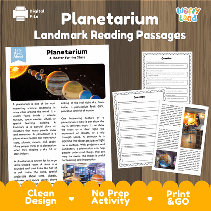 Planetarium Landmark Reading Passages and Comprehension Worksheets