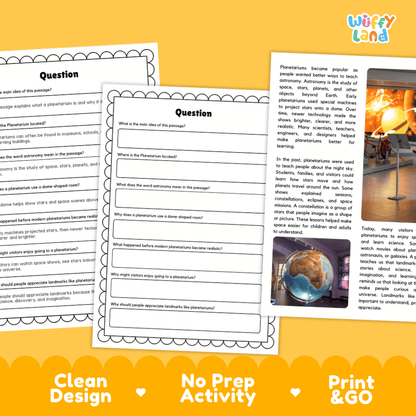 Planetarium Landmark Reading Passages and Comprehension Worksheets