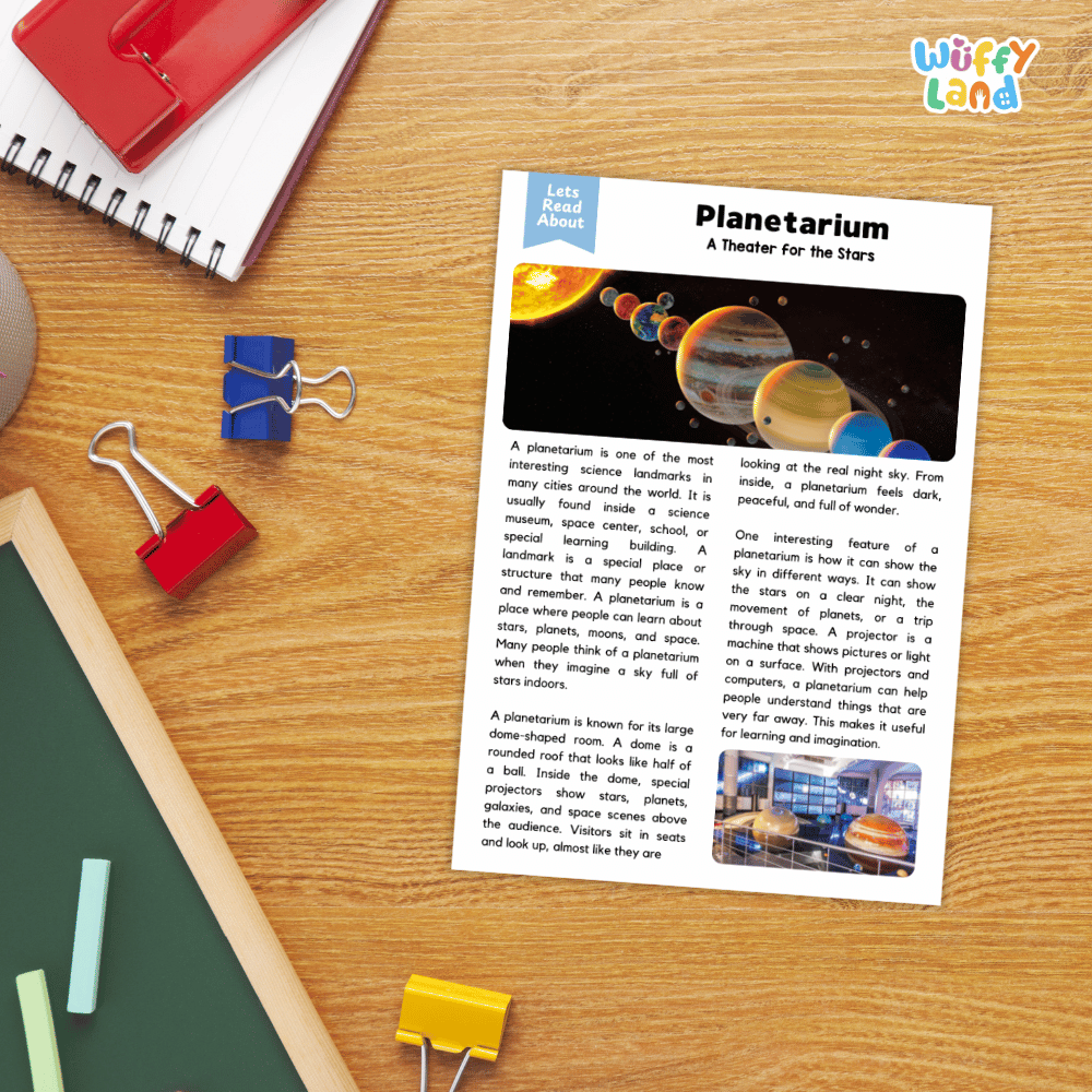 Planetarium Landmark Reading Passages and Comprehension Worksheets