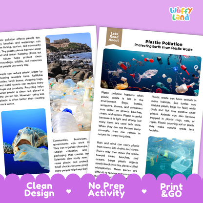 Teacher answer key page showing complete question solutions for Plastic Pollution environmental science reading comprehension practice