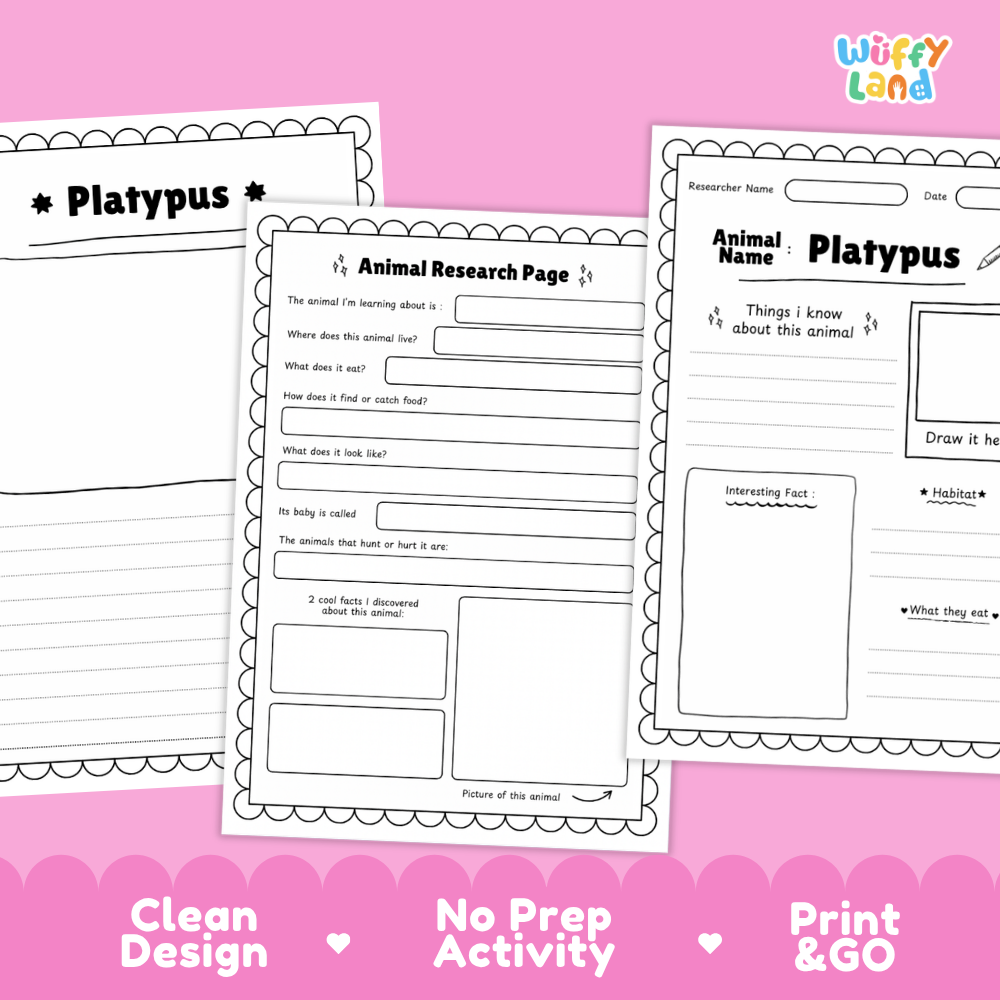Platypus Animal Research Page Worksheets