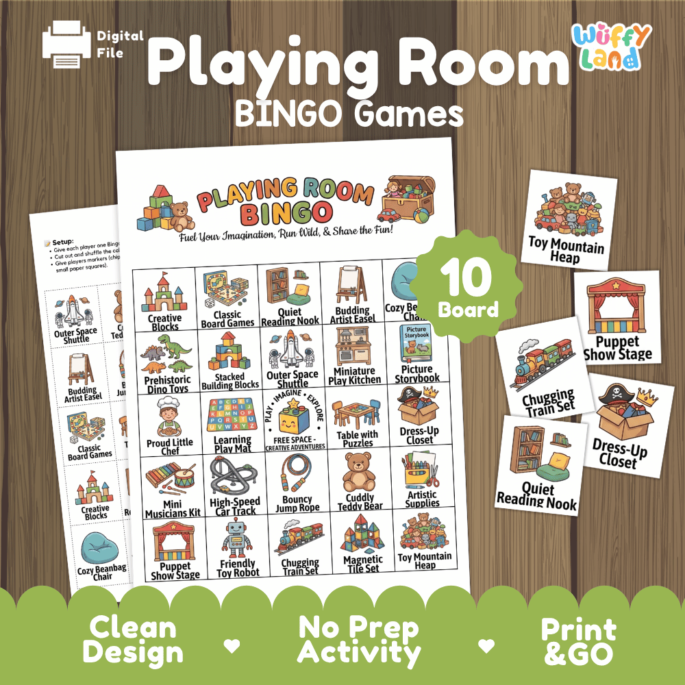 Playing Room BINGO Games Printable Playroom Toys Activity Cards