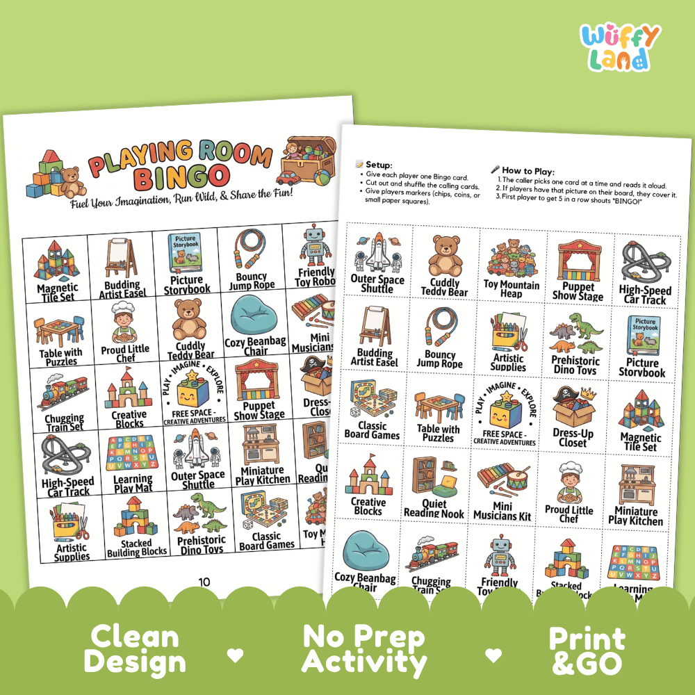 Playing Room BINGO Games Printable Playroom Toys Activity Cards