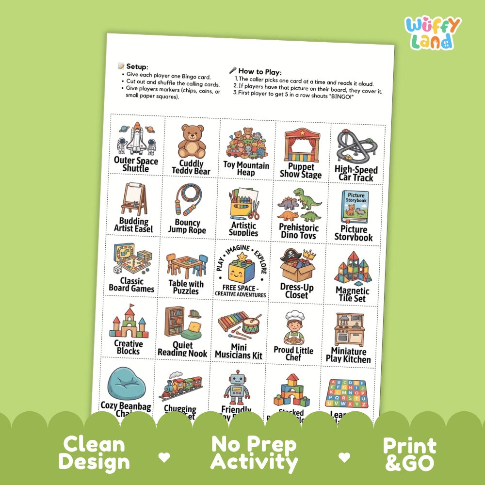 Playing Room BINGO Games Printable Playroom Toys Activity Cards