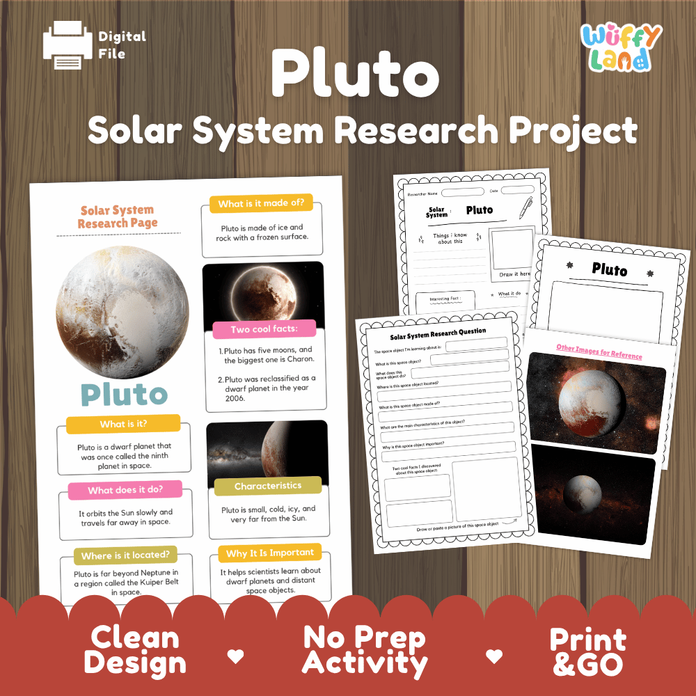 Pluto Solar System Research Project Worksheets and Fact Sheet