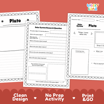Pluto Solar System Research Project Worksheets and Fact Sheet
