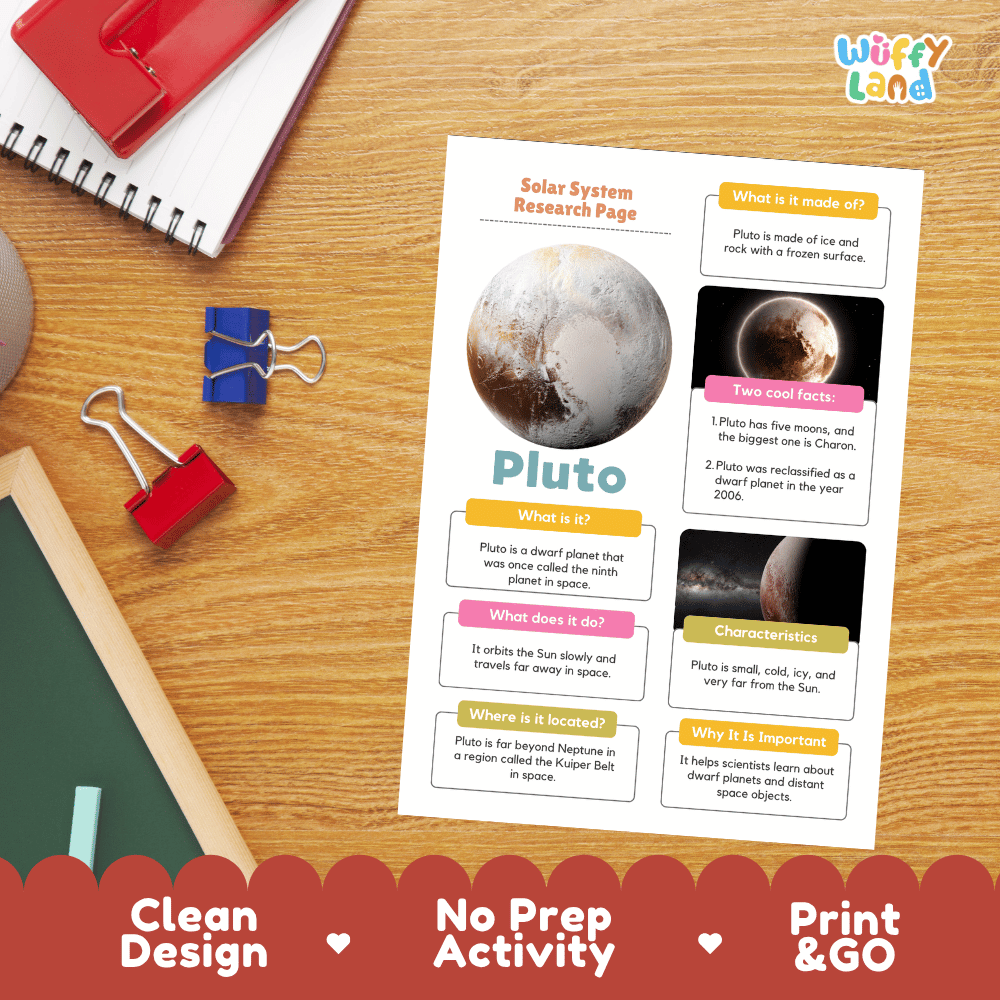Pluto Solar System Research Project Worksheets and Fact Sheet