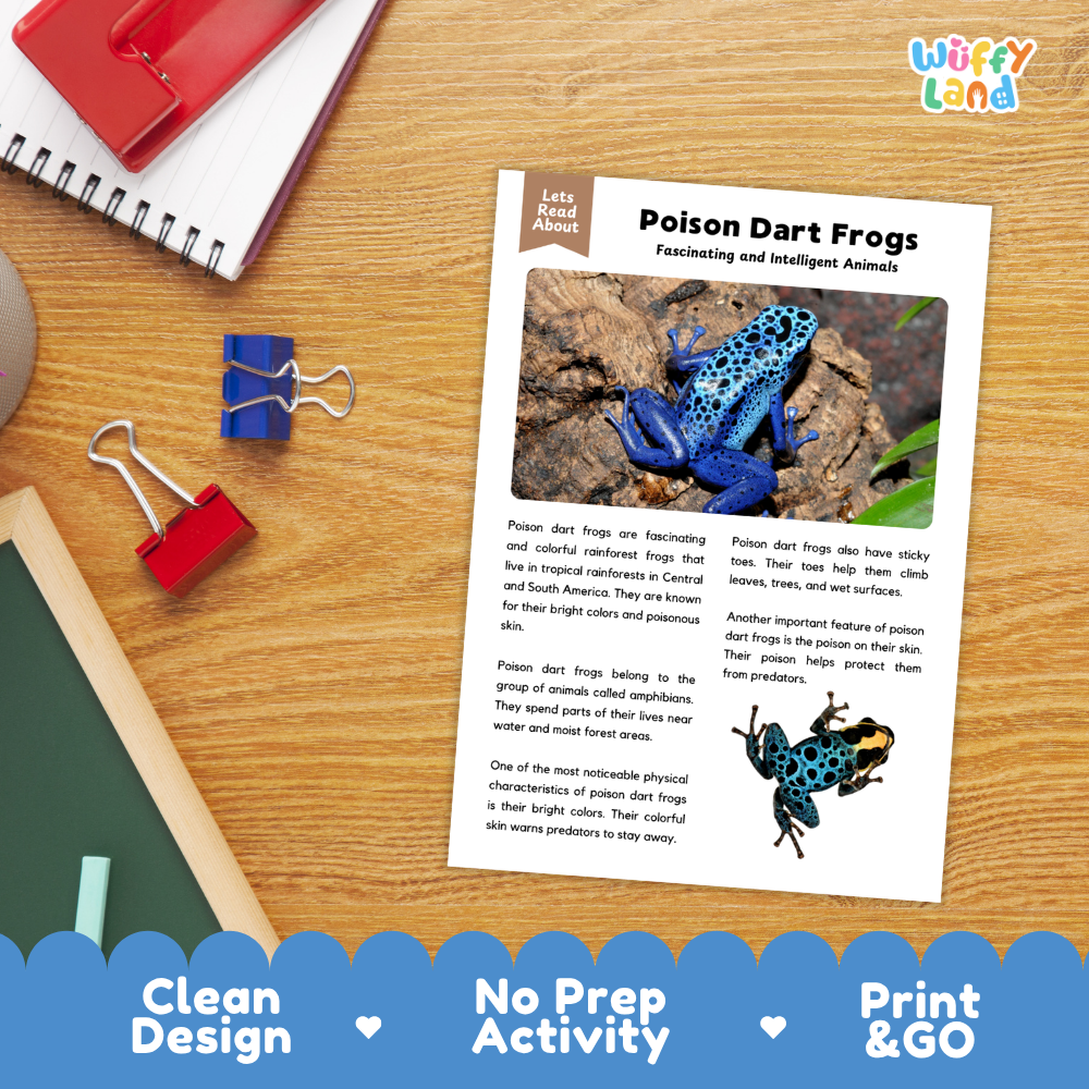 Poison Dart Frog Reading Passage and Comprehension Questions Worksheets