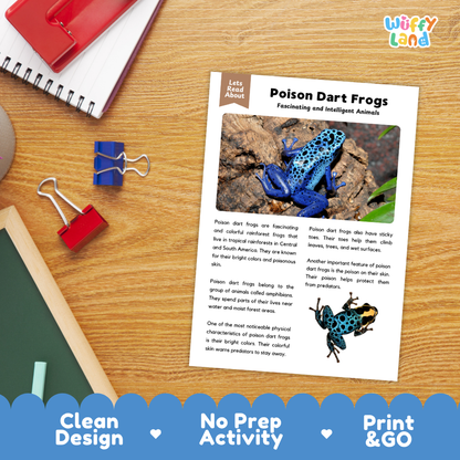Poison Dart Frog Reading Passage and Comprehension Questions Worksheets