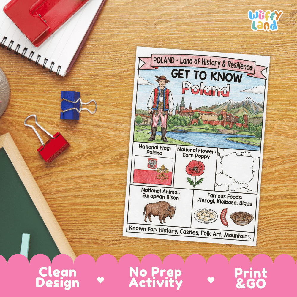 Poland Geography Coloring Poster | Country Study Research Worksheet Activity