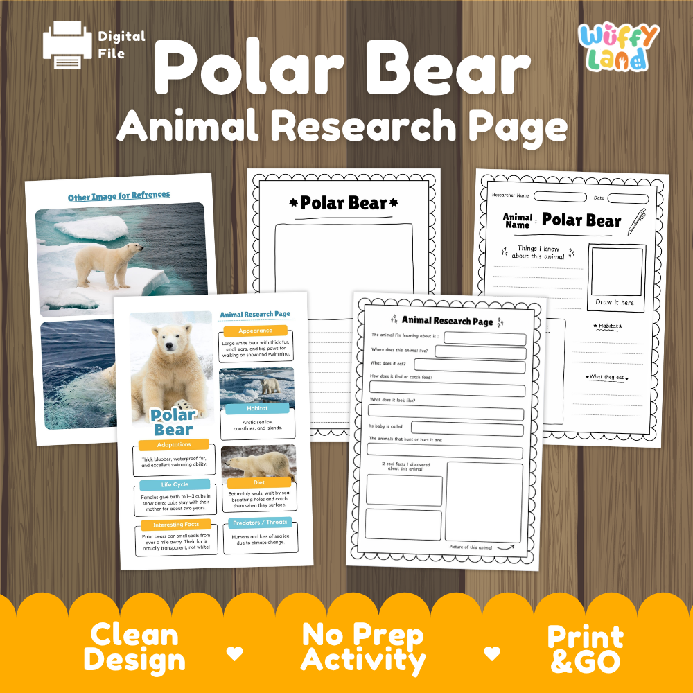 Polar Bear Animal Research Page Worksheets