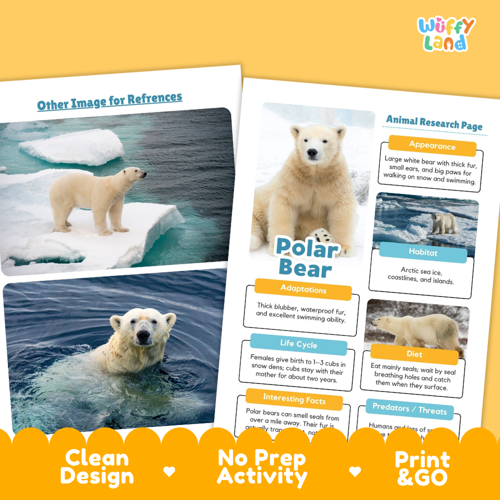 Polar Bear Animal Research Page Worksheets
