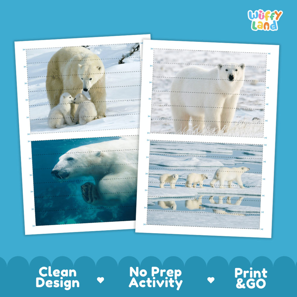 Polar Bear Cut and Match Puzzle Activity Worksheets