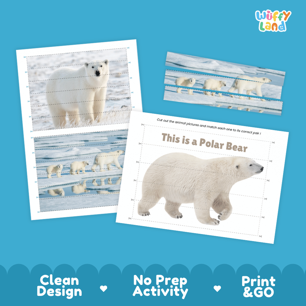 Polar Bear Cut and Match Puzzle Activity Worksheets