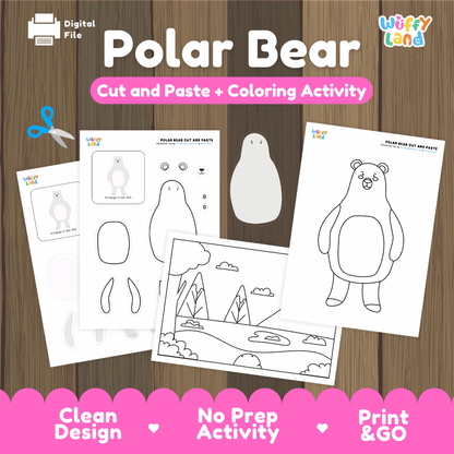 Polar Bear Cut and Paste Craft and Coloring Activity Worksheets