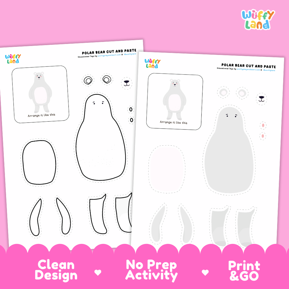 Polar Bear Cut and Paste Craft and Coloring Activity Worksheets