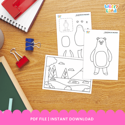 Polar Bear Cut and Paste Craft and Coloring Activity Worksheets