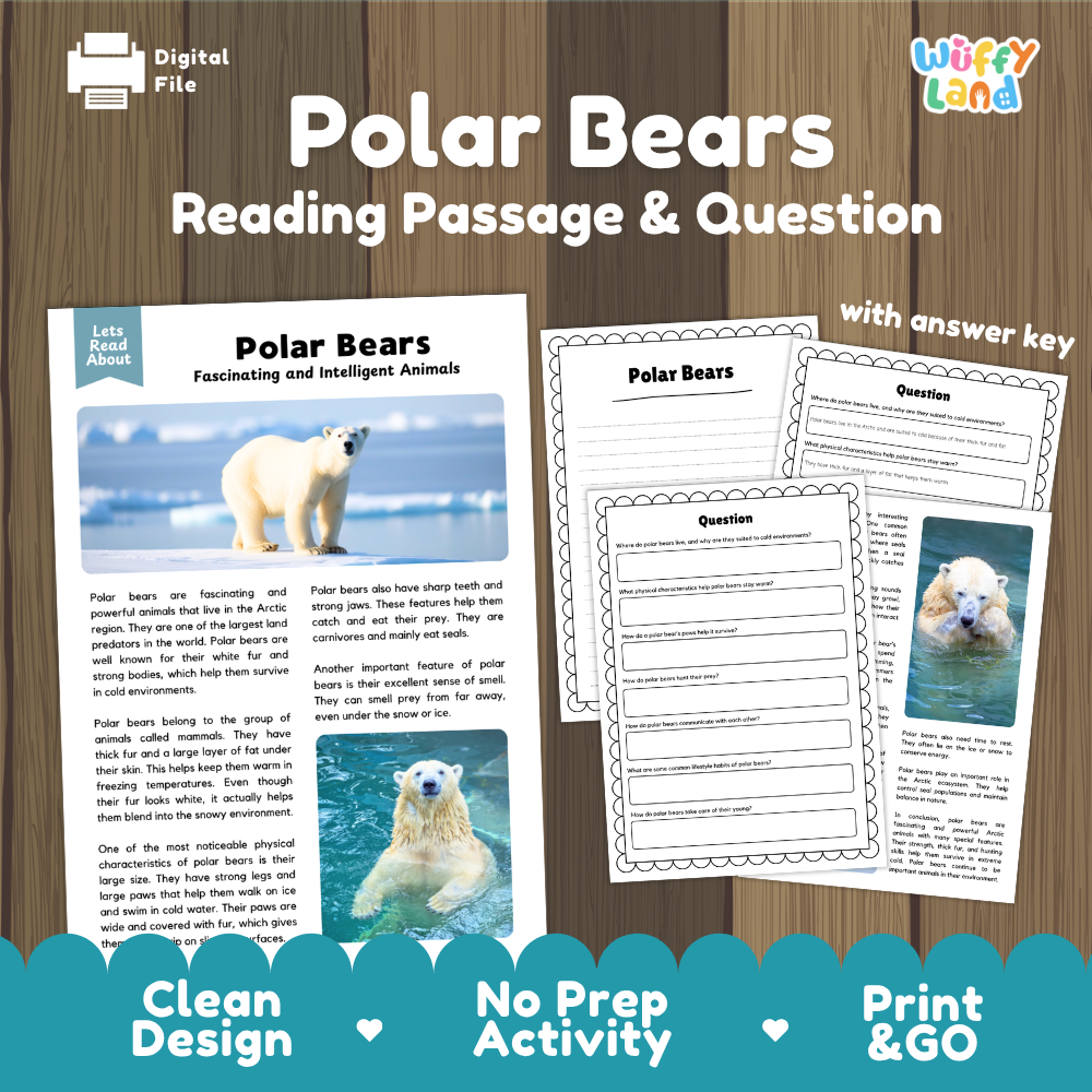 Polar Bears Reading Passage and Questions Worksheets with Answer Key