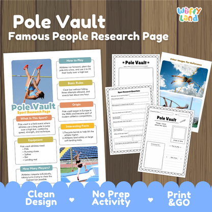 Pole Vault Sport Research Project Worksheets and Fact Sheet Activity