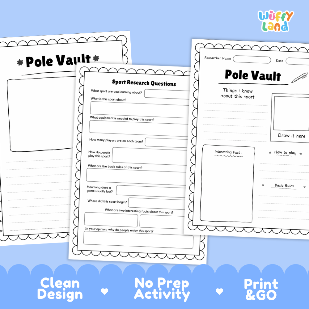 Pole Vault Sport Research Project Worksheets and Fact Sheet Activity