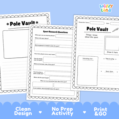 Pole Vault Sport Research Project Worksheets and Fact Sheet Activity