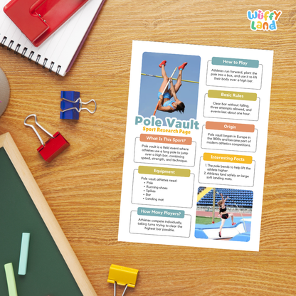 Pole Vault Sport Research Project Worksheets and Fact Sheet Activity