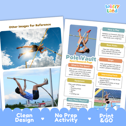 Pole Vault Sport Research Project Worksheets and Fact Sheet Activity