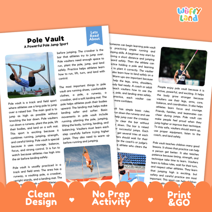 Pole Vault Sports Reading Passages and Comprehension Questions Worksheets
