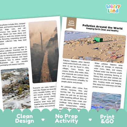 Teacher answer key page showing complete question solutions for Pollution Around the World environmental science reading comprehension practice