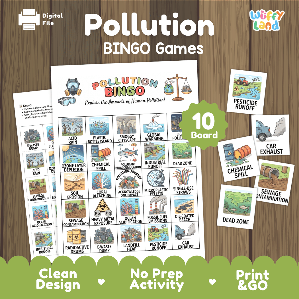 Pollution Environmental Science BINGO Games Printable Activity