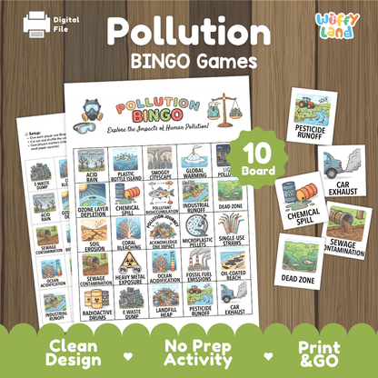 Pollution Environmental Science BINGO Games Printable Activity