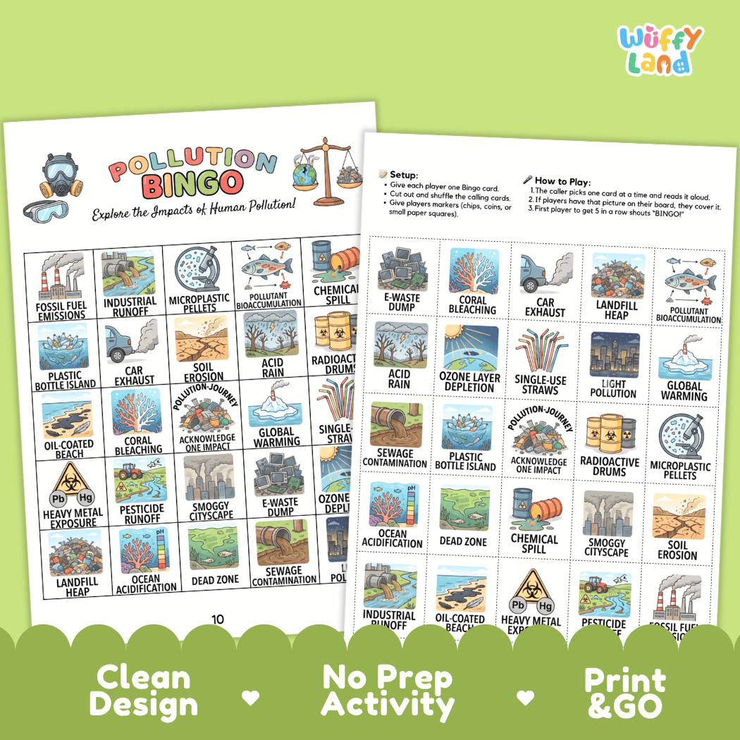 Pollution Environmental Science BINGO Games Printable Activity
