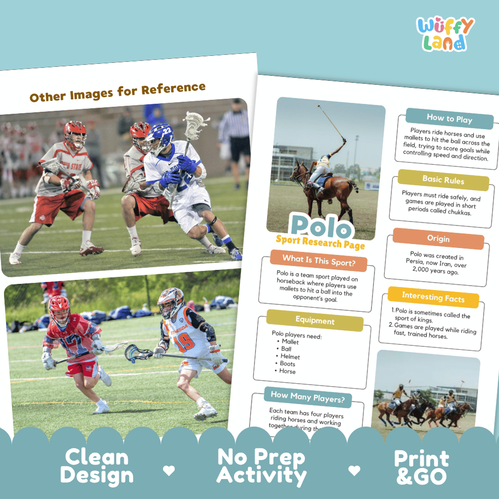 Polo Sport Research Project Worksheets and Fact Sheet