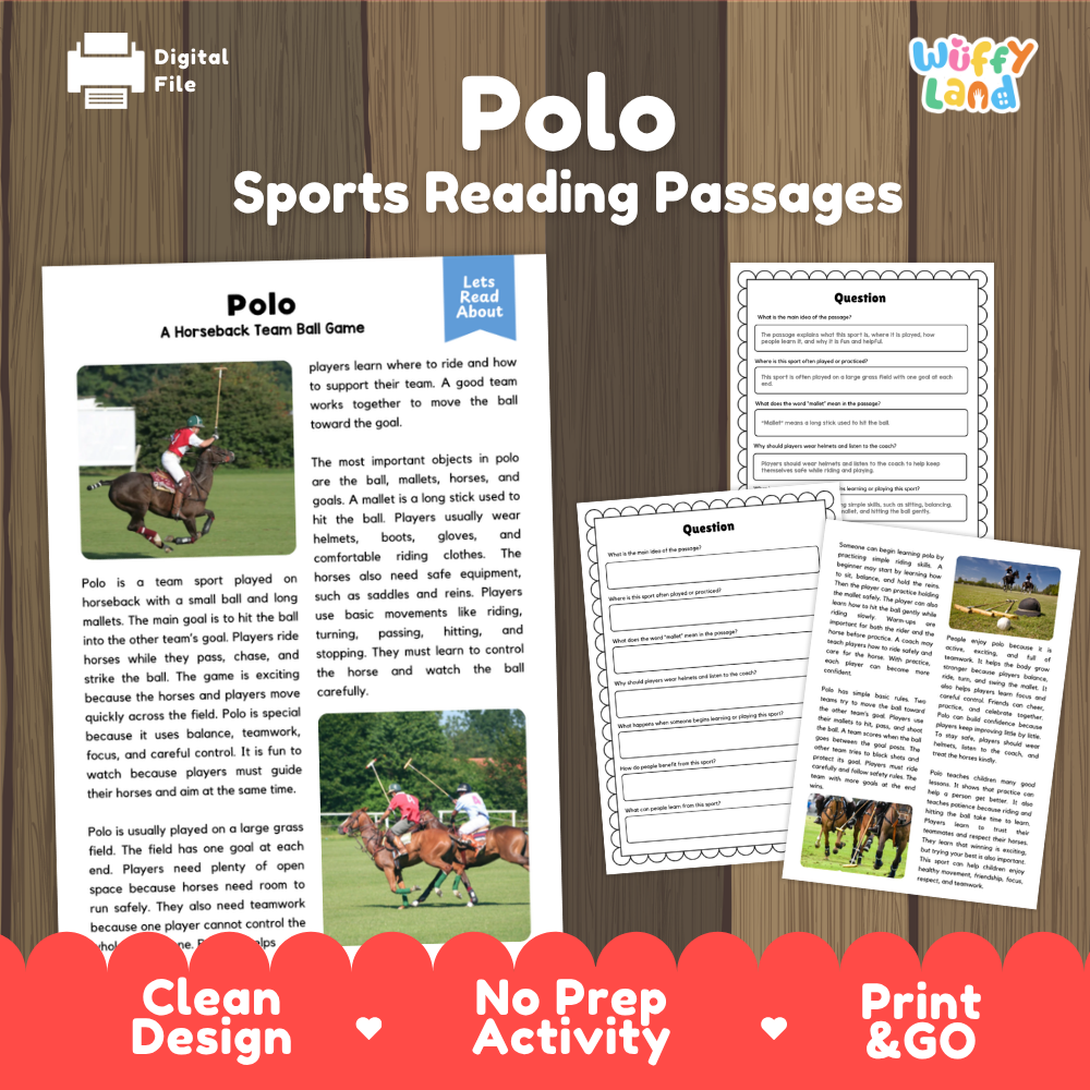 Polo Sports Reading Passages and Comprehension Questions Worksheets