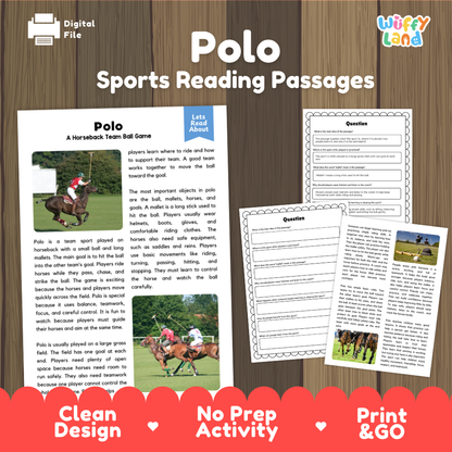 Polo Sports Reading Passages and Comprehension Questions Worksheets