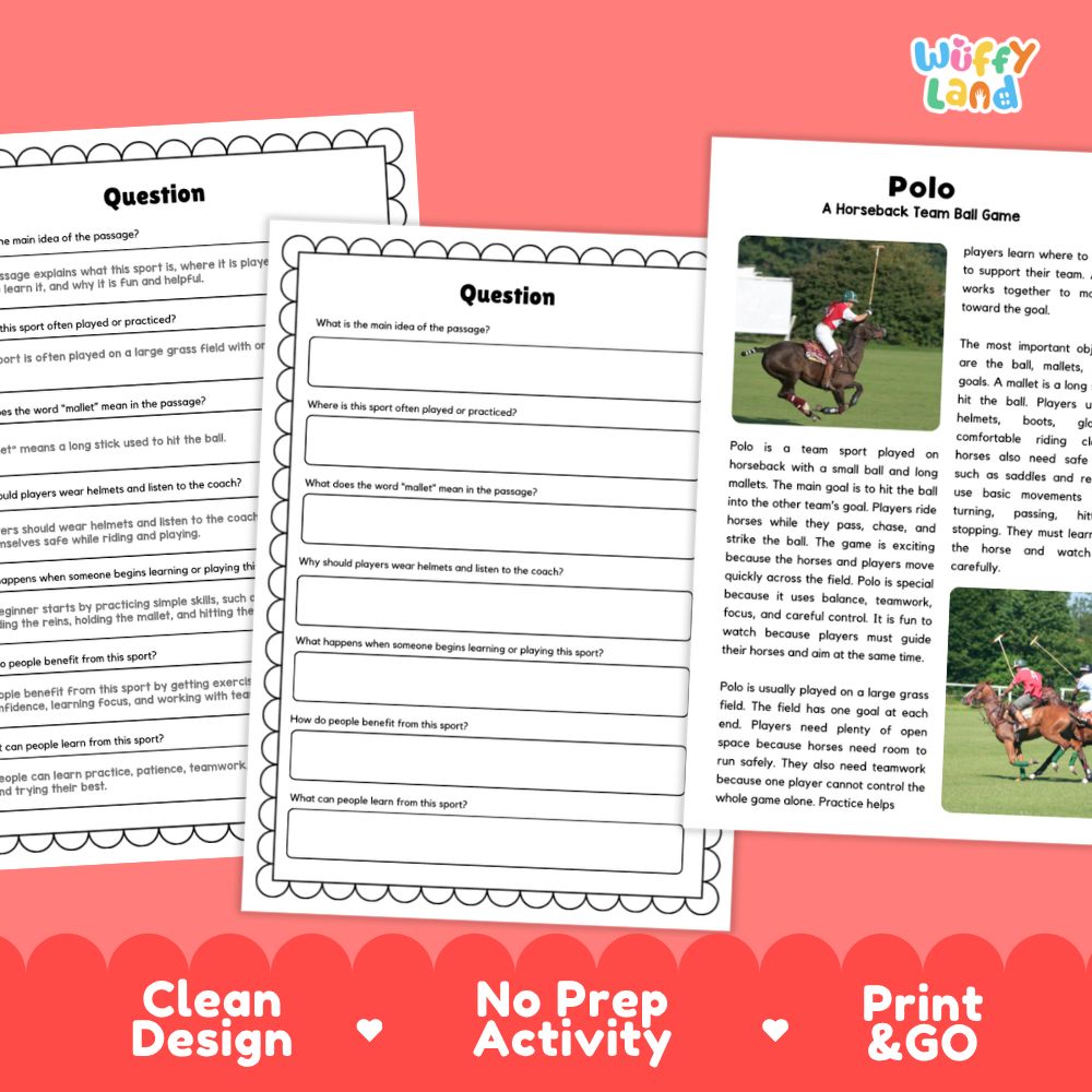 Polo Sports Reading Passages and Comprehension Questions Worksheets