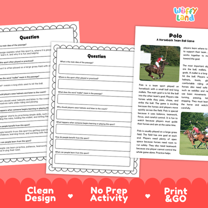 Polo Sports Reading Passages and Comprehension Questions Worksheets