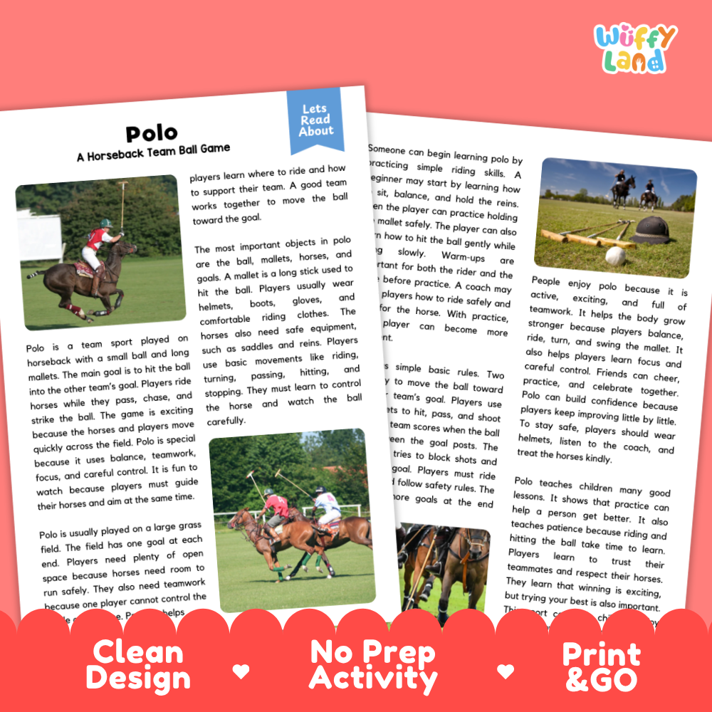 Polo Sports Reading Passages and Comprehension Questions Worksheets