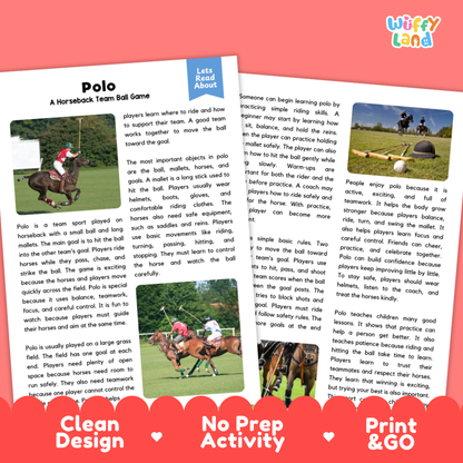 Polo Sports Reading Passages and Comprehension Questions Worksheets