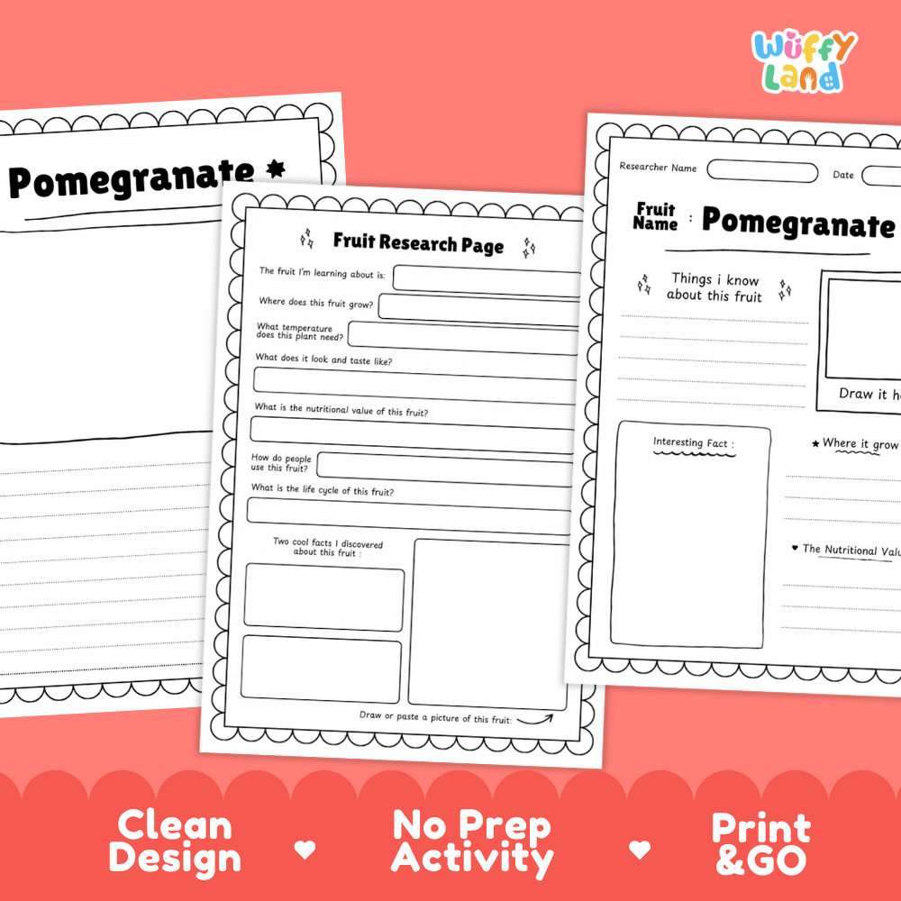Pomegranate Fruit Research Page Worksheets and Fact Sheet