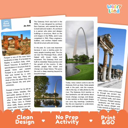 Reference sheet and answer key for Pompeii landmark reading passage displaying completed comprehension answers and ancient Roman history facts