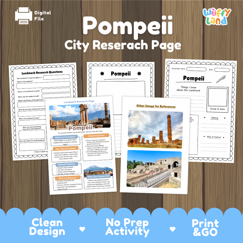 Pompeii City Research Page Fact Sheet and Worksheets
