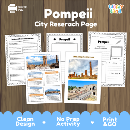 Pompeii City Research Page Fact Sheet and Worksheets