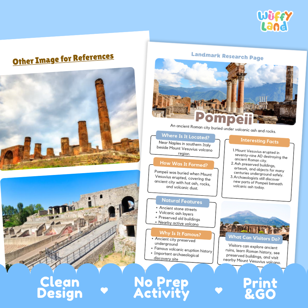 Pompeii City Research Page Fact Sheet and Worksheets
