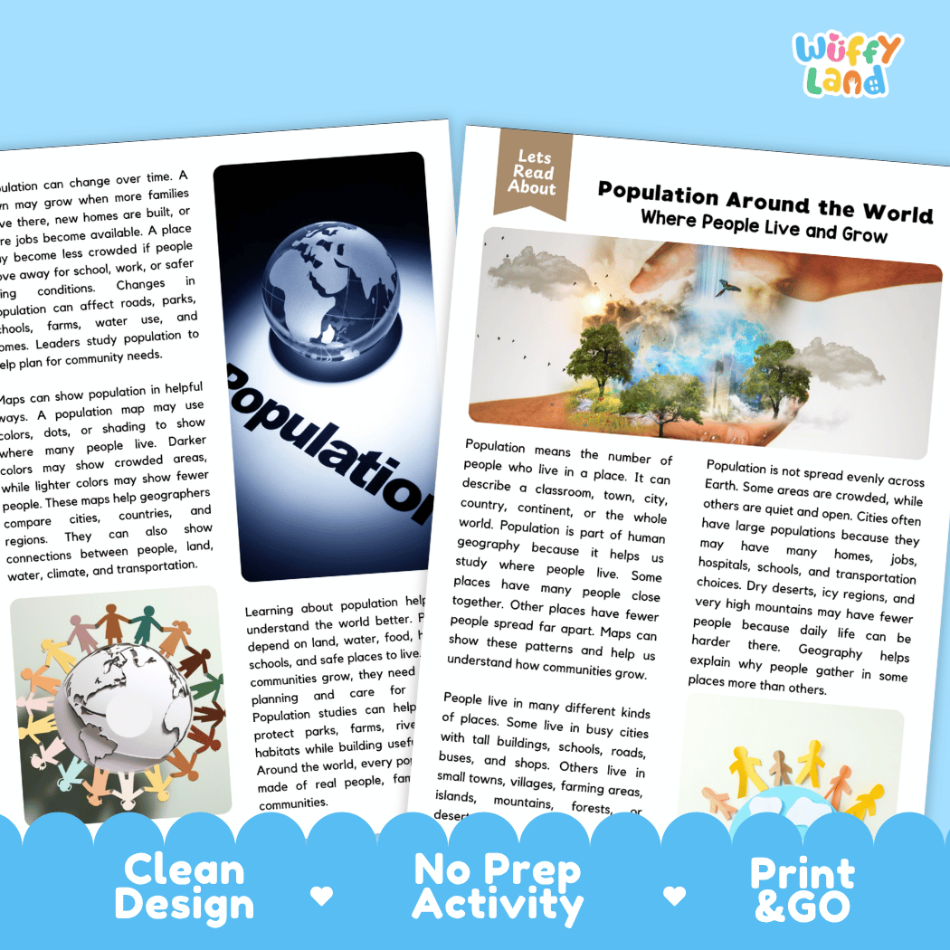 Teacher answer key page showing complete question solutions for population around the world reading comprehension practice