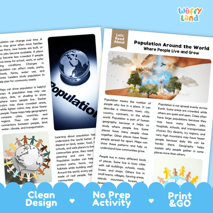 Teacher answer key page showing complete question solutions for population around the world reading comprehension practice