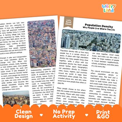 Teacher answer key page showing complete question solutions for Population Density human geography reading comprehension practice