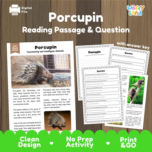 Porcupine Reading Passage and Questions Worksheets with Answer Key