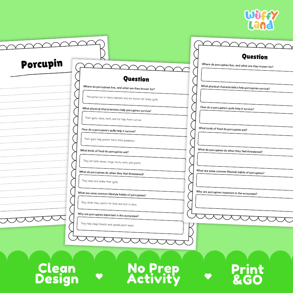 Porcupine Reading Passage and Questions Worksheets with Answer Key